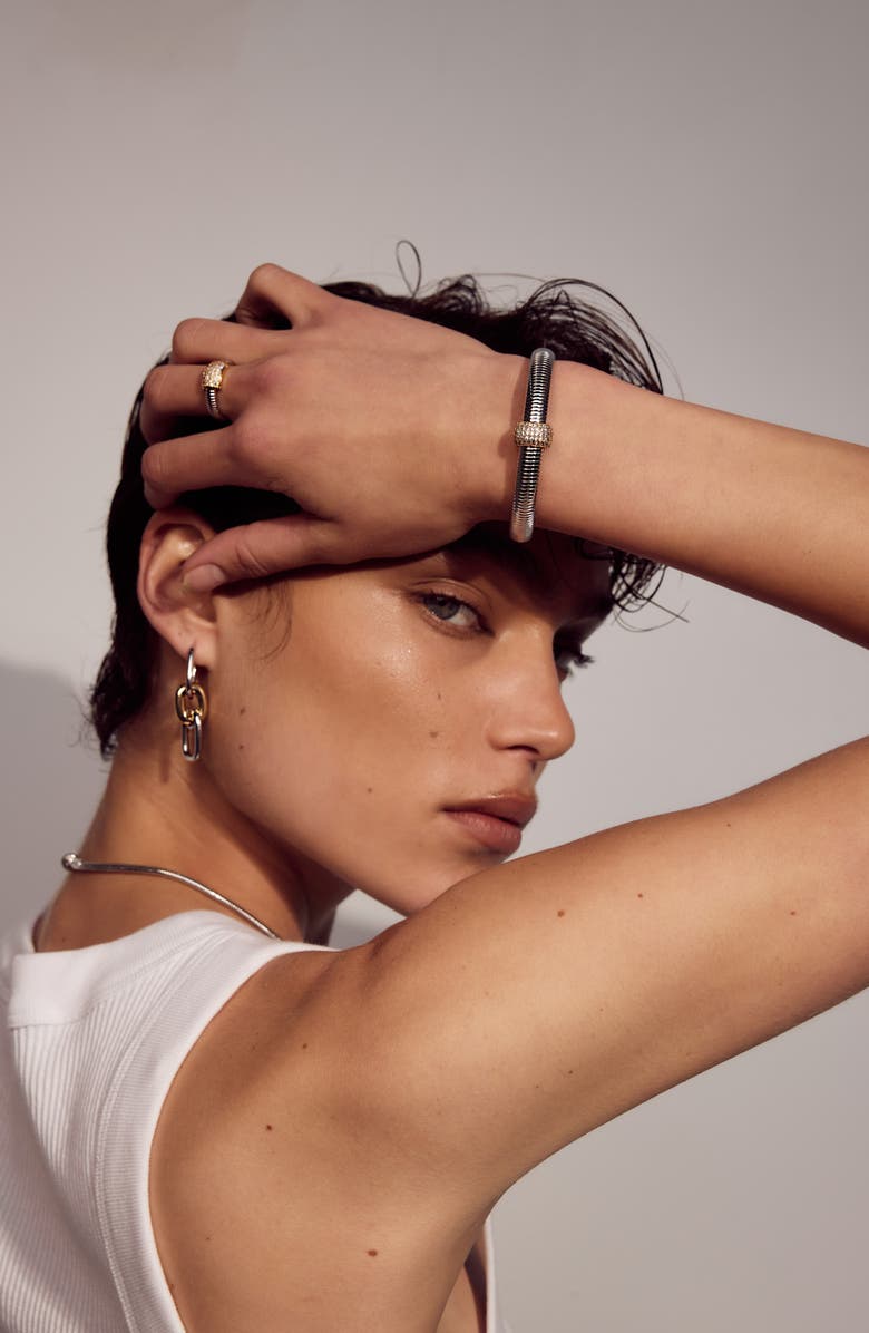 Luv AJ Two-Tone Link Drop Huggie Hoop Earrings, Alternate, color, 