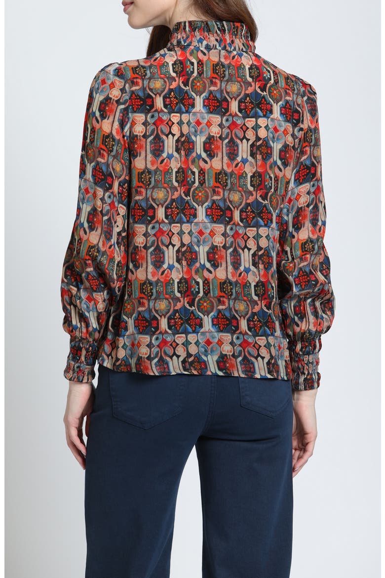 Ruched Puff Sleeve Top, Alternate, color, INDIGO/BURNT SIENNA