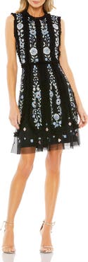 Mac Duggal Sleeveless High Neck Embroidered Mini Dress