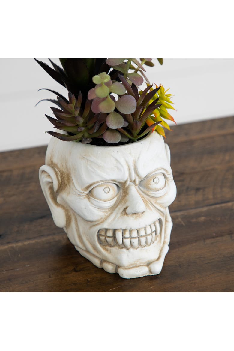 8-in Artificial Halloween Succulent Garden in Zombie Halloween Planter, Alternate, color, White/Green