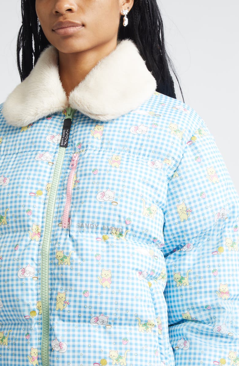 Sandy Liang Benny Faux Fur Collar Quilted Puffer Jacket, Alternate, color, Blue Multi