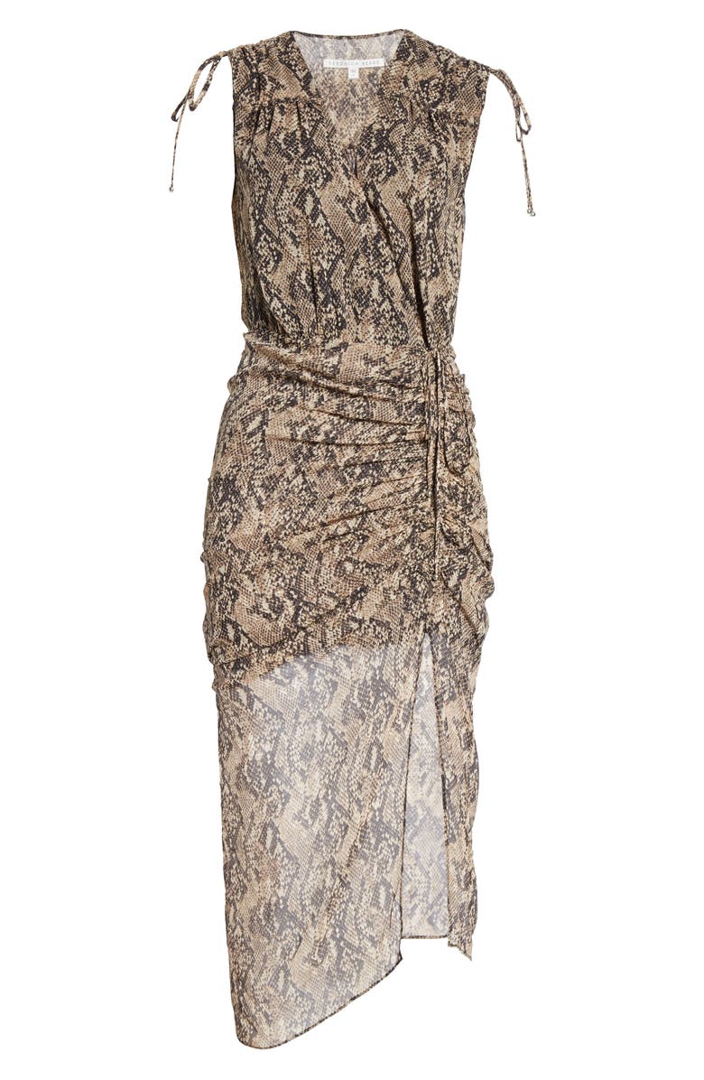 Veronica Beard Teagan Snake Print Ruched Silk Dress, Alternate, color, 