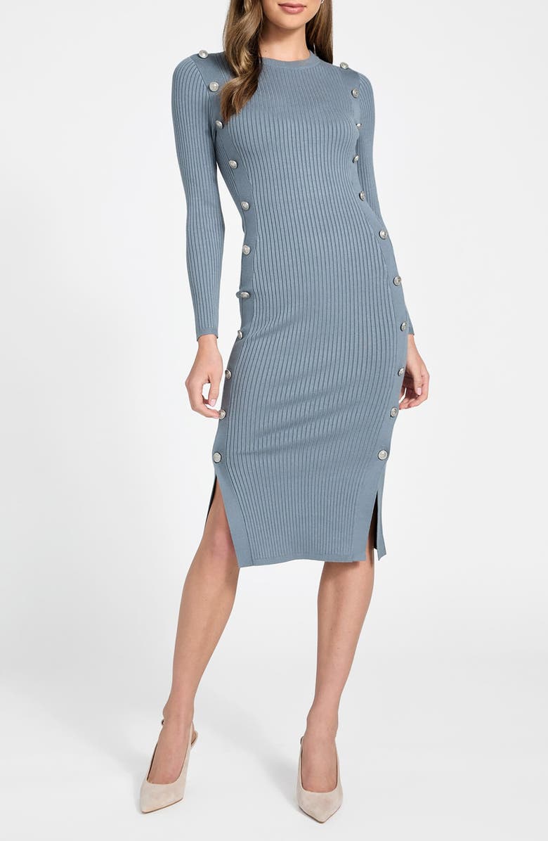 GUESS Ribbed Long Sleeve Sweater Dress, Main, color, Blue
