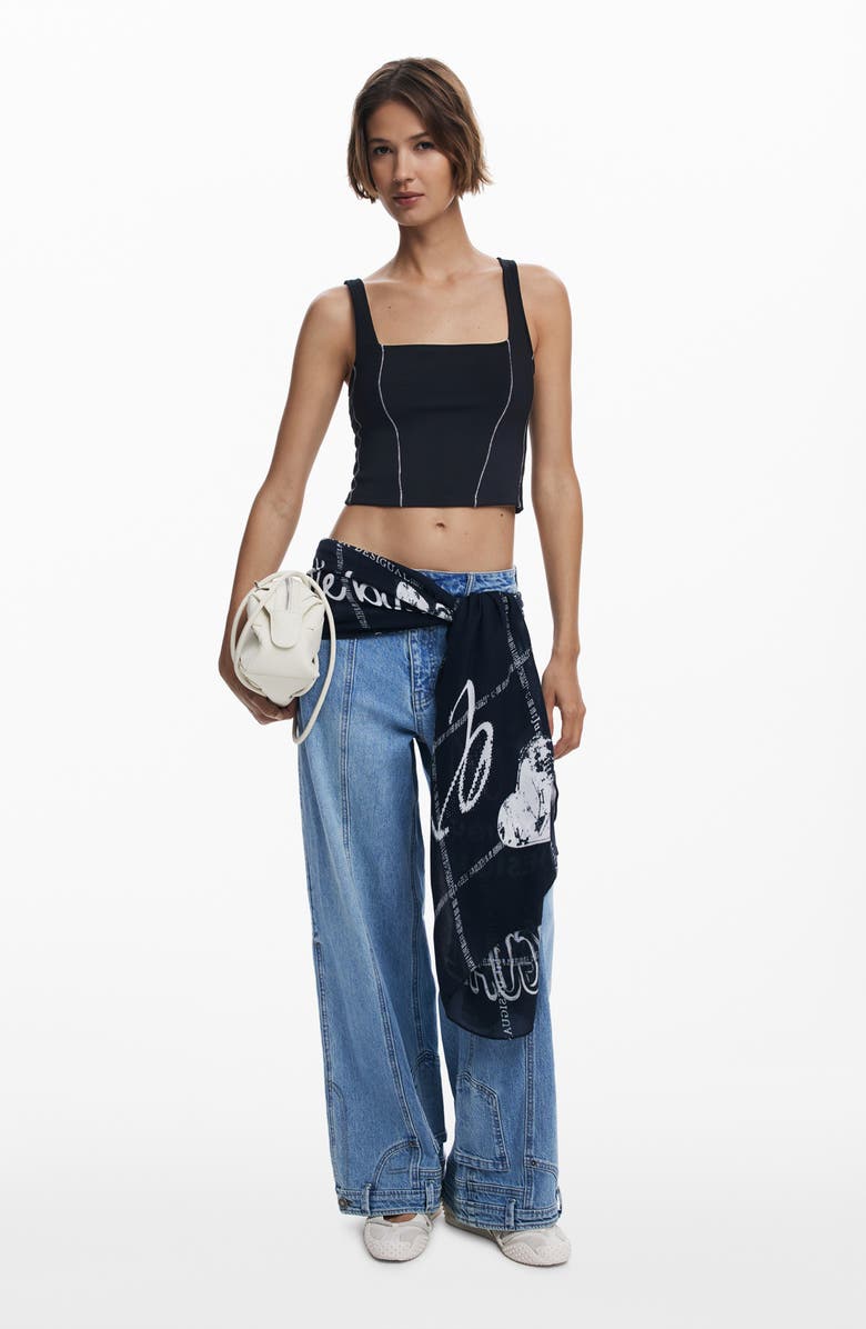 Desigual Exposed Seam Crop Tank, Alternate, color, Black