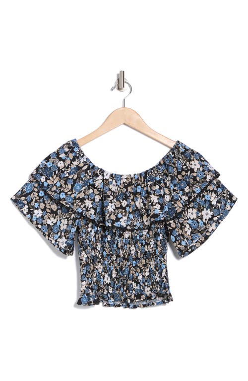 By Design Laura Floral Ruffle Short Sleeve Top In Ditsy Blue