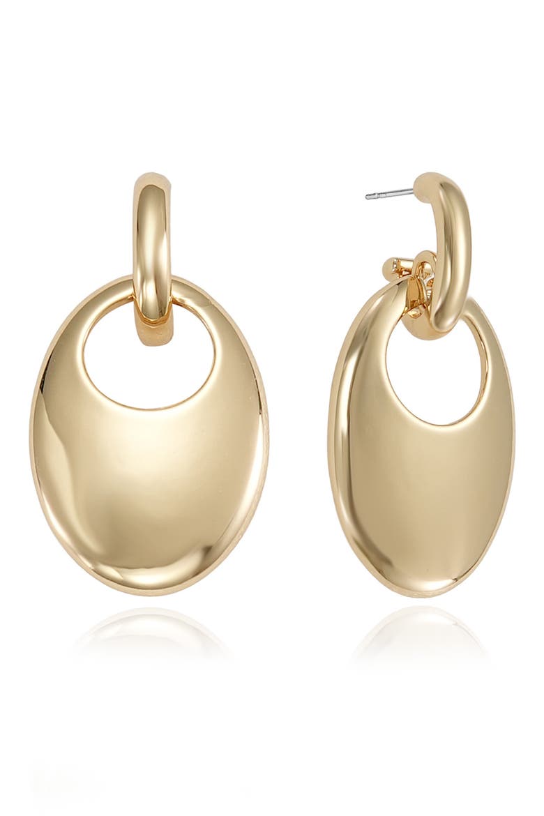 Smooth Oval Drop Hoop Earrings, Main, color, GOLD