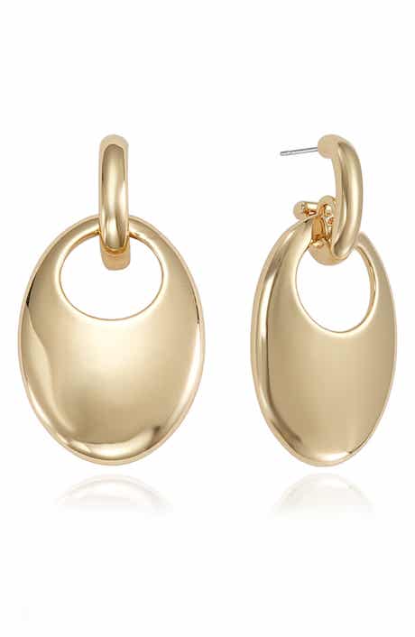 Ettika Smooth Oval Drop Hoop Earrings