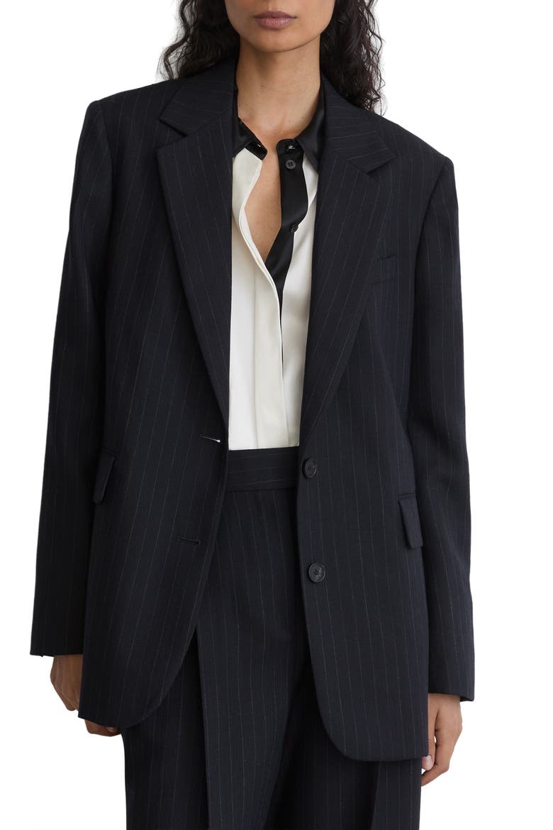 Beck Pinstripe Wool Blazer, Alternate, color, NAVY
