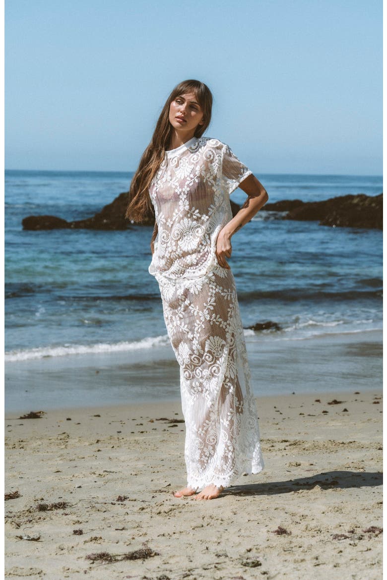 Encaje Oversize Lace Cover-Up T-Shirt, Alternate, color, IVORY ENCAJE