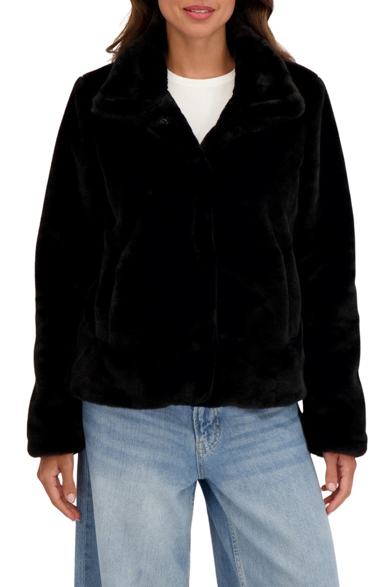 Short Faux Fur Jacket, Main, color, BLACK