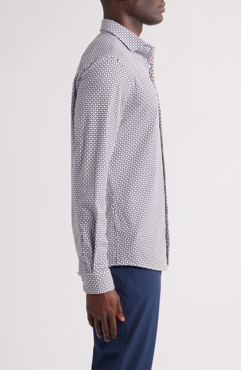 Stone Rose Flower Mosaic Stretch Cotton & Lyocell Button-Up Shirt, Alternate, color, 