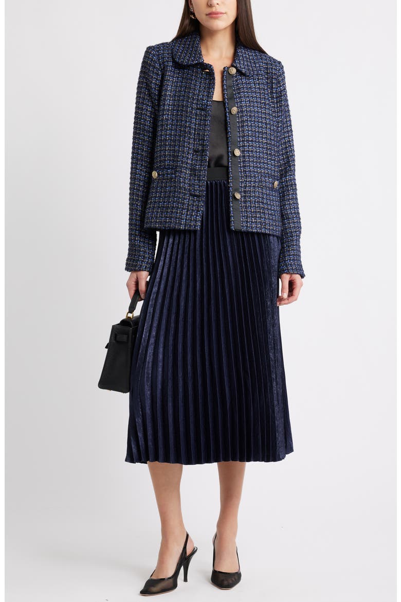 Tweed Bow Jacket, Alternate, color, NAVY- BLUE TWEED