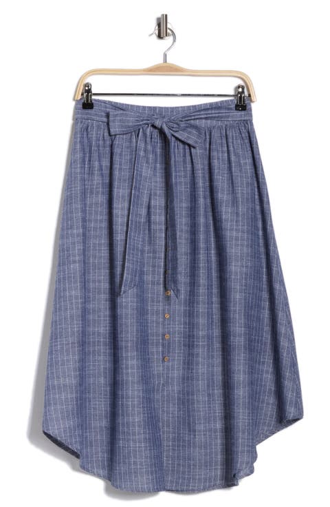 Stripe Linen & Cotton Curve Hem Skirt