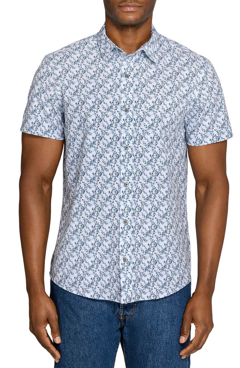 W.R.K Slim Fit Floral Short Sleeve Performance Button-Up Shirt, Main, color, White/ Navy