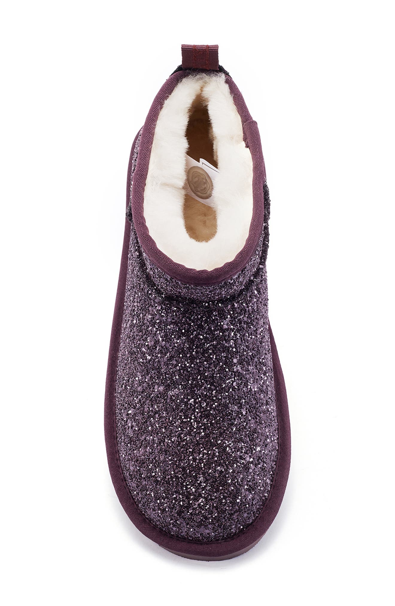 Australia Luxe Collective Cosy Genuine Shearling Glitter Ultra Short Bootie, Alternate, color, Plum