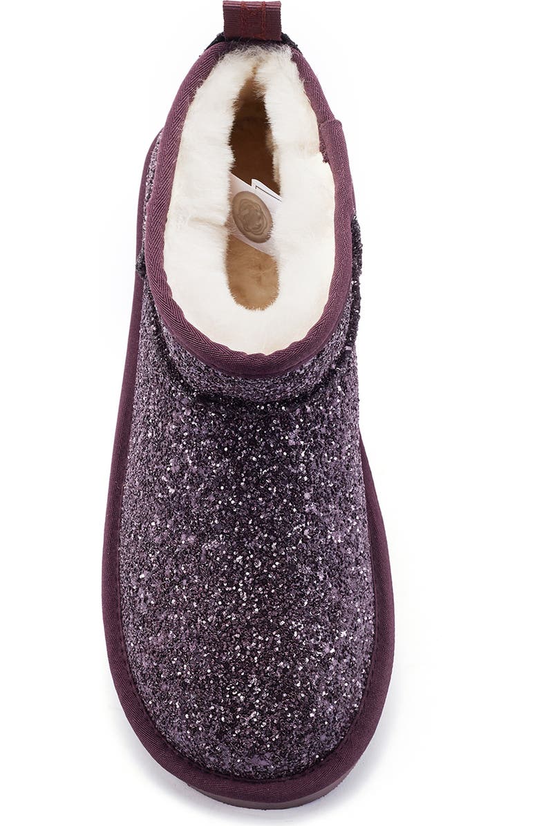 Australia Luxe Collective Cosy Genuine Shearling Glitter Ultra Short Bootie, Alternate, color, Plum