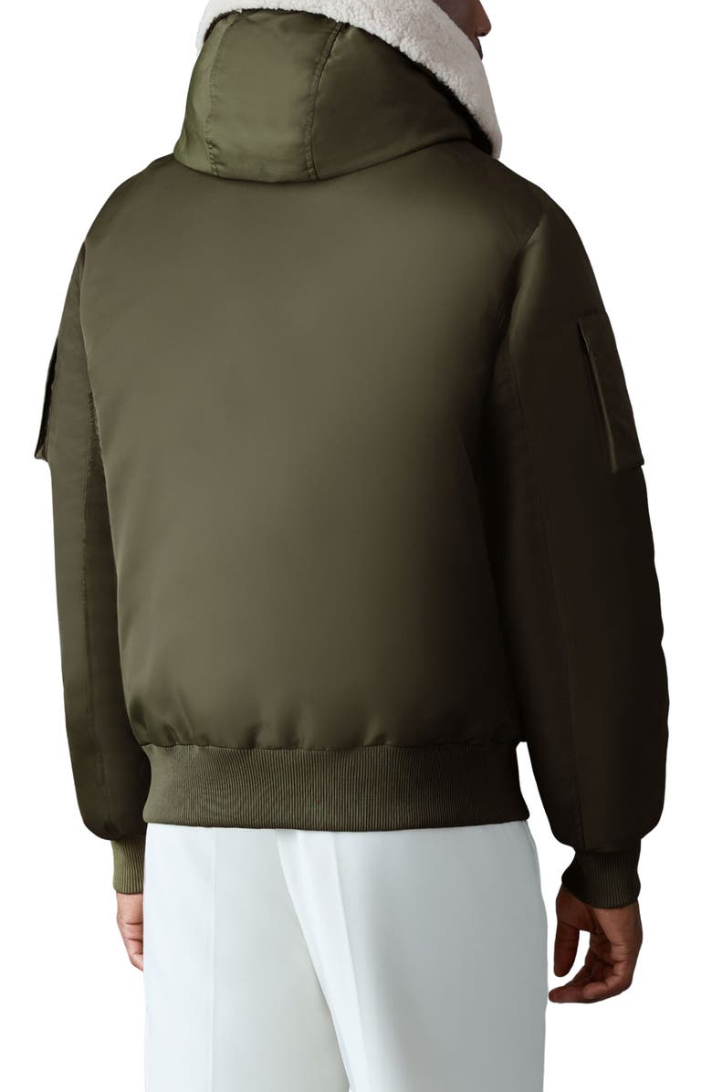 Mackage August Shearling Trim Down Bomber Jacket, Alternate, color, Light Military