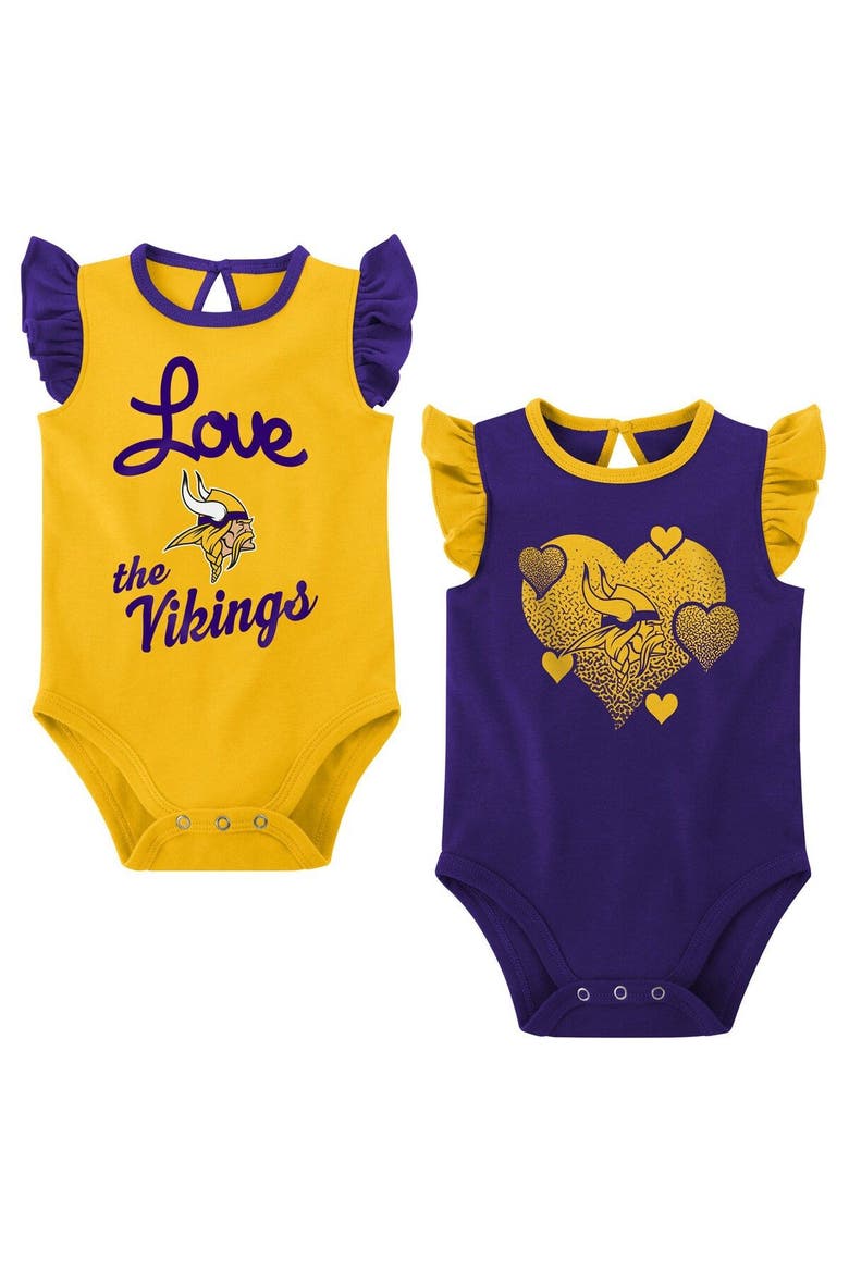 Girls Newborn & Infant Purple/Gold Minnesota Vikings Spread the Love 2-Pack Bodysuit Set, Main, color, Purple