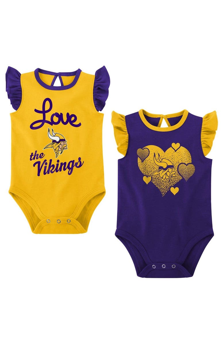 Outerstuff Girls Newborn & Infant Purple/Gold Minnesota Vikings Spread the Love 2-Pack Bodysuit Set, Main, color, 