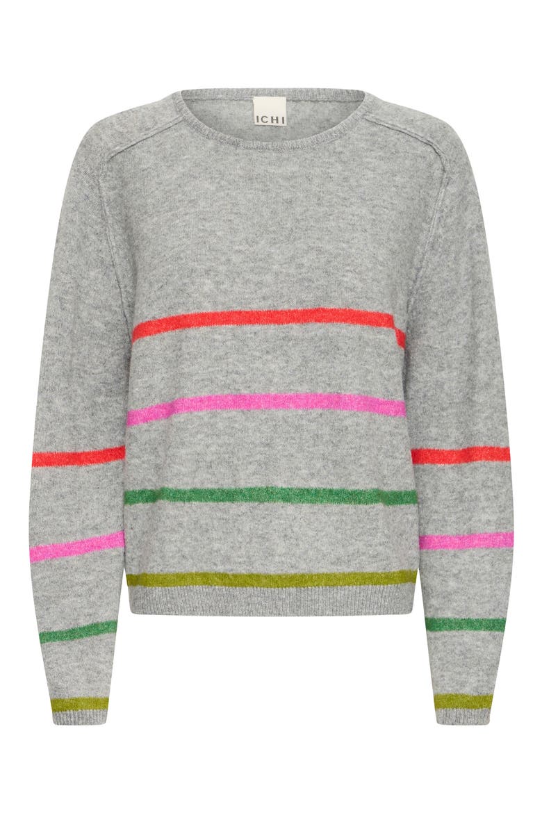 Striped Crewneck Sweater, Main, color, GREY MELANGE W MULTICOL STRIPE