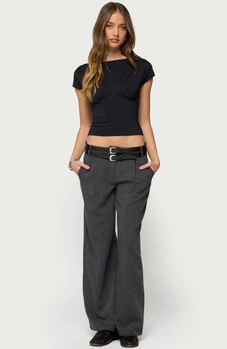 EDIKTED Leonah Ruched Boat Neck Crop Top, Alternate, color, 