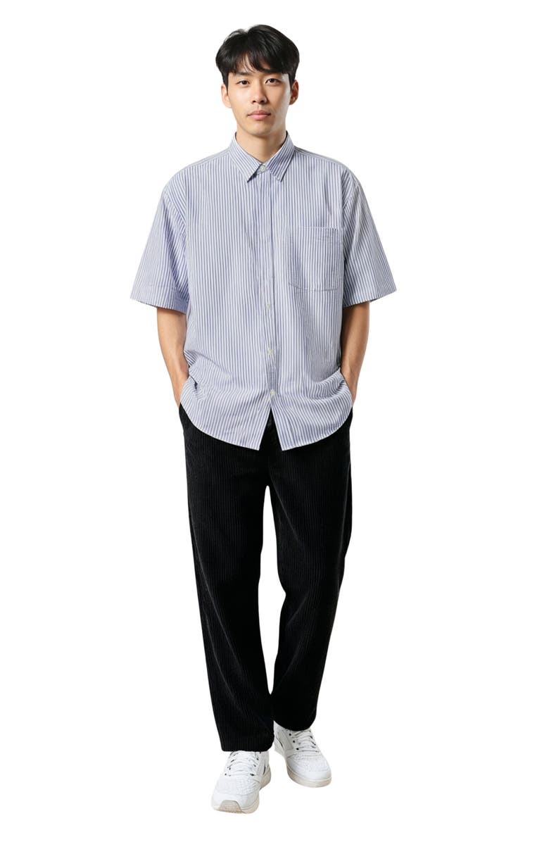 D.RT Oversize Pinstripe Short Sleeve Button-Up Oxford Shirt, Alternate, color, 