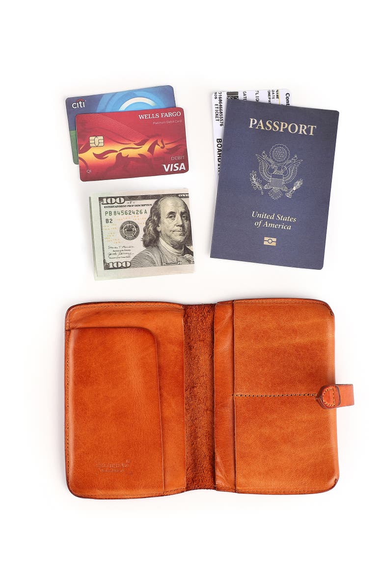 Leeds Genuine Leather Bifold Passport Holder, Alternate, color, Caramel