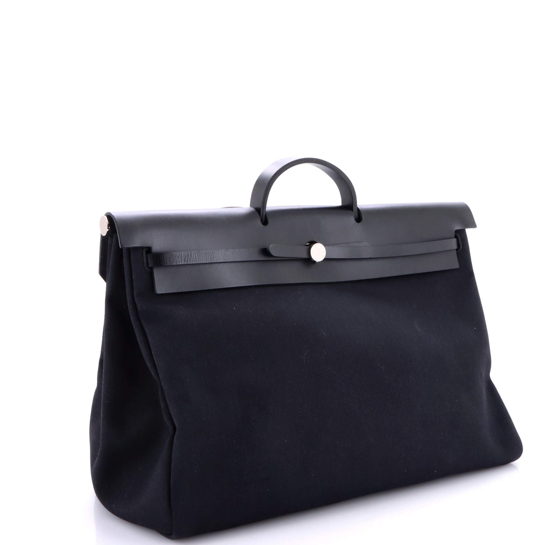 Pre-Owned Hermes Herbag Zip Leather and Toile 50, Alternate, color, Noir