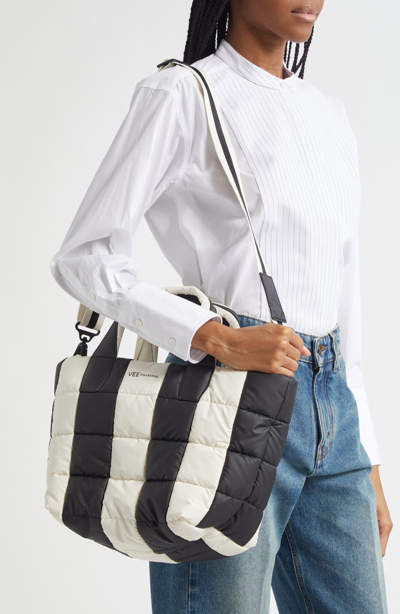 VeeCollective Small Porter Colorblock Recycled Nylon Tote, Alternate, color, Black - Marshmallow Stripes