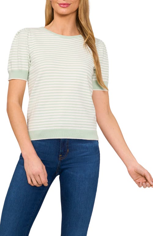 Cece Stripe Short Sleeve Sweater In Slit Green