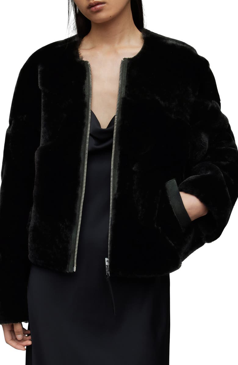 AllSaints Hania Relaxed Fit Genuine Shearling Jacket, Main, color,