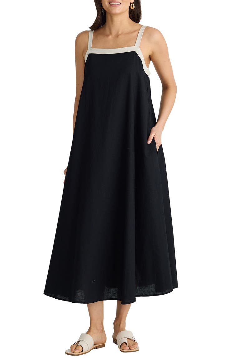 Erica Linen Blend Sleeveless Dress, Main, color, BLACK W NATURAL