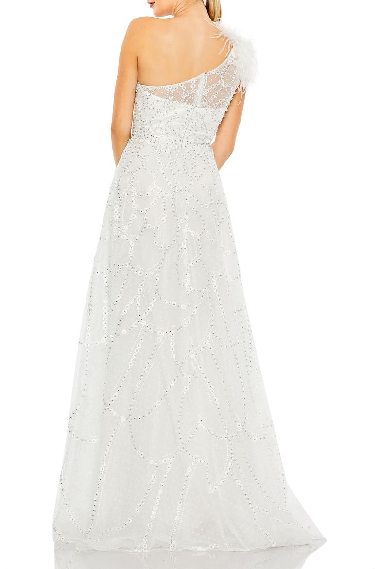 Beaded One-Shoulder A-Line Gown, Alternate, color, IVORY