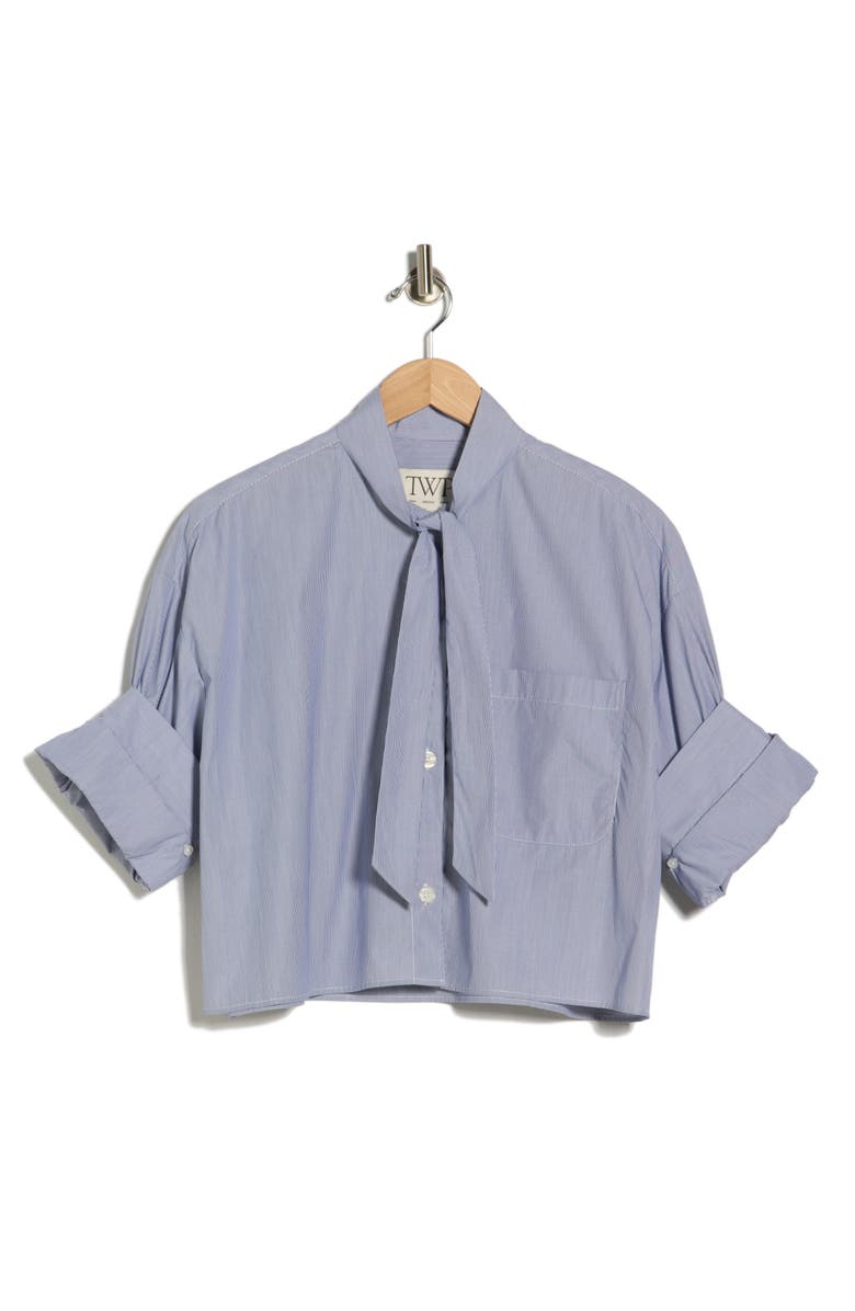 TWP Next Ex Striped Tie Neck Cotton Shirt, Alternate, color, Indigo / White