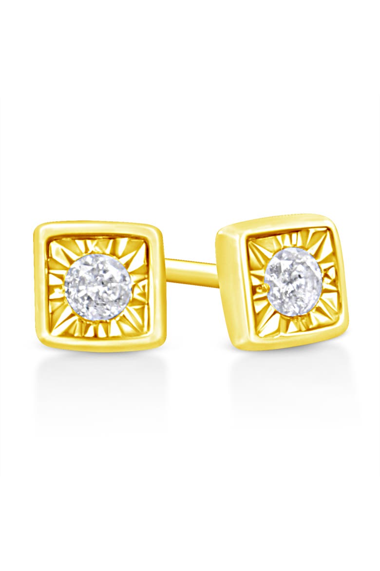 10K Yellow Gold Plated Silver 1/10 ctw Miracle-Set Diamond Mixed Shape Stud Earrings, Alternate, color, Square Shape
