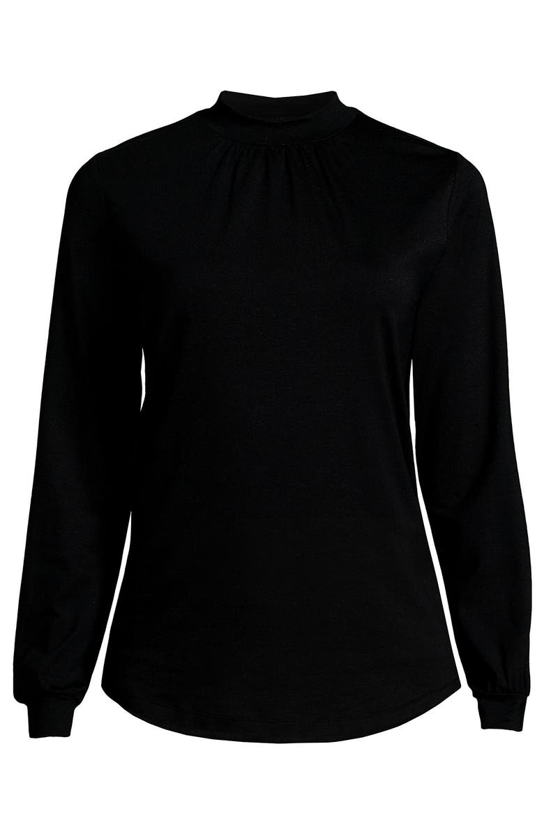 Lands' End Jersey Long Sleeve Gathered Mock, Alternate, color, Black