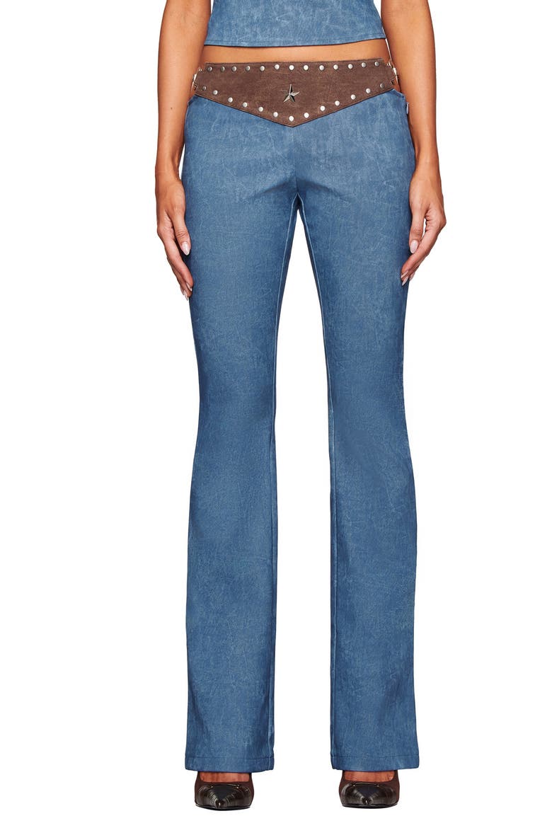 Kessa Faux Leather Bootcut Pants, Main, color, BLUE AND BROWN