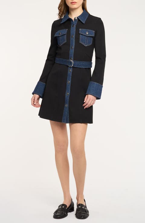 Aliza Denim Trim Long Sleeve Dress