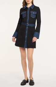 Cinq à Sept Aliza Denim Trim Long Sleeve Dress