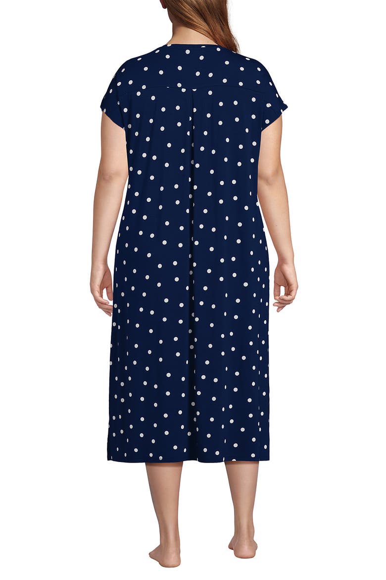 Short Sleeve Cooling Midi Nightgown, Alternate, color, Deep Sea Navy Dot