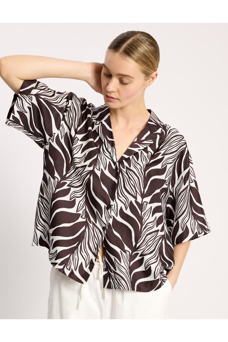 Mono Palm Print Silk Shirt, Main, color, Brown