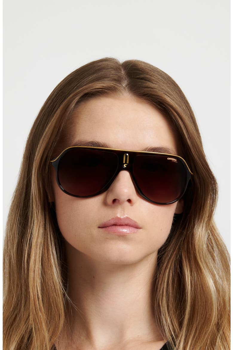 Safari 62mm Oversize Gradient Rectangular Sunglasses, Alternate, color, BLACK GOLD/ DARK GREY SF