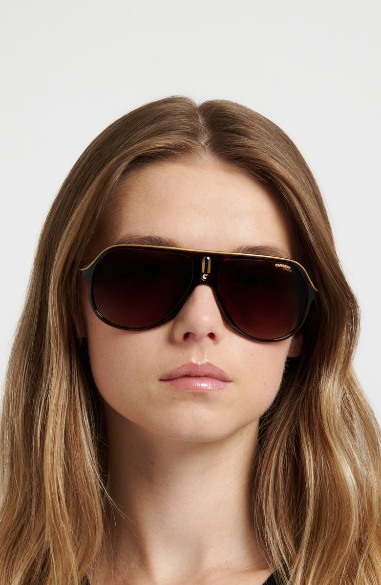 Carrera Eyewear Safari 62mm Oversize Gradient Rectangular Sunglasses, Alternate, color, Black Gold/ Dark Grey Sf