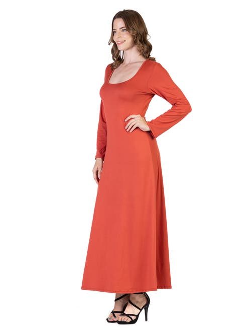 24seven Comfort Apparel Womens Long Sleeve Maxi Dress In Brown