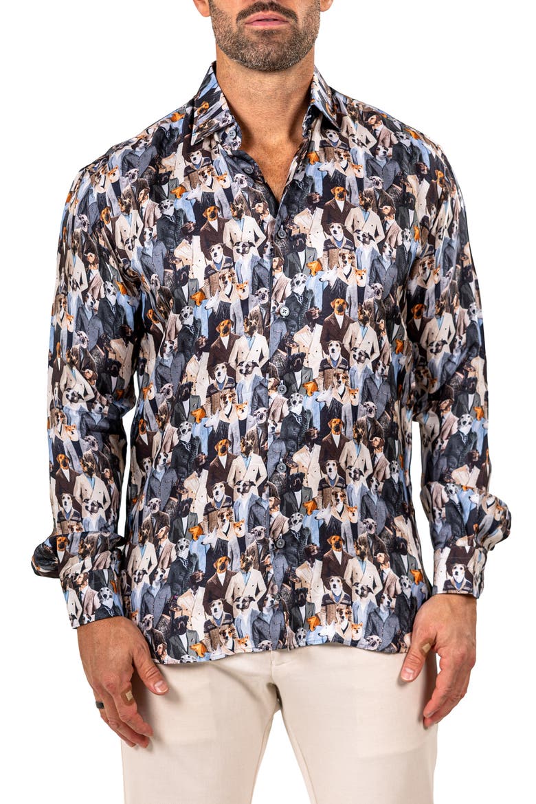 Fibonacci Marthy Contemporary Fit Button-Up Shirt, Main, color, BLACK