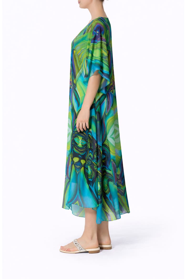 Abstract Print V-Neck Maxi Caftan, Alternate, color, GREEN