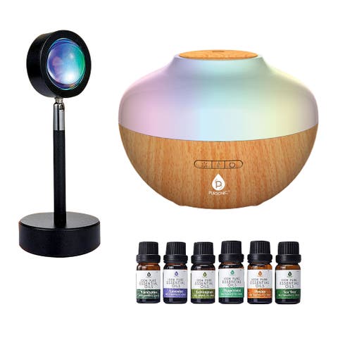 Sunset Projector Table Lamp with Essential Oil Aroma Diffuser & 6-Pack of 100% Pure Aromatherapy Oils