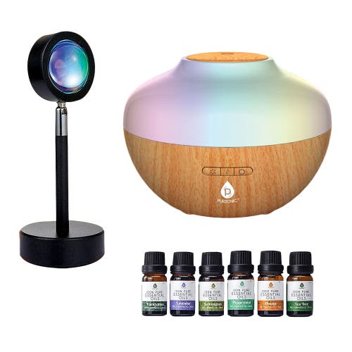 Pursonic Sunset Projector Table Lamp With Essential Oil Aroma Diffuser & 6-pack Of 100% Pure Aromath In Multi