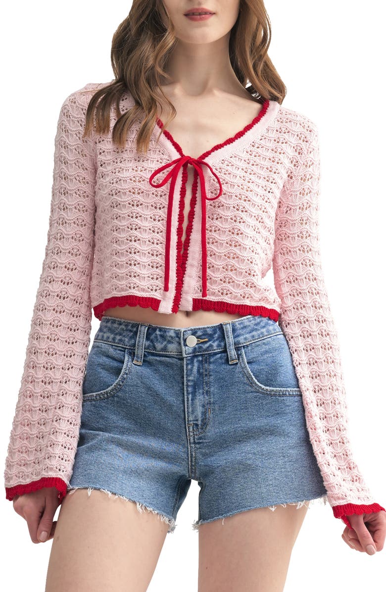 All in Favor Tie Front Open Knit Cardigan, Main, color,