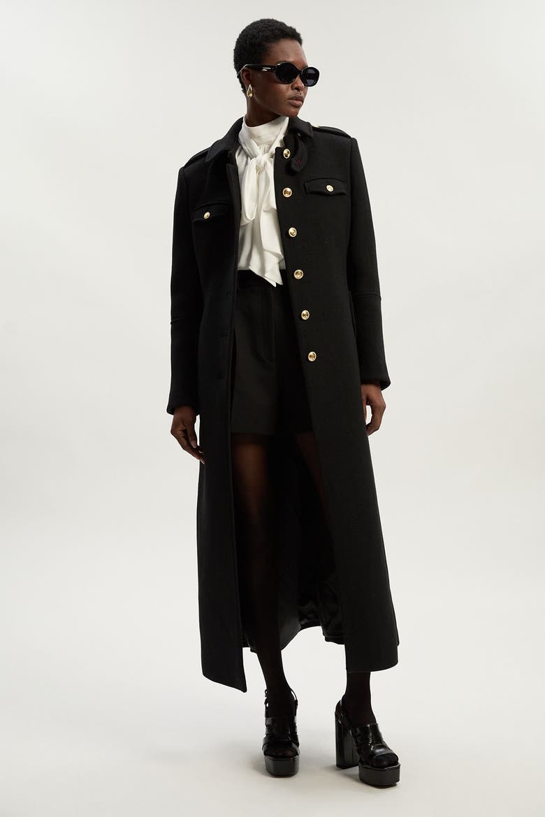 Wool Military Tailored Maxi Coat, Main, color, Black
